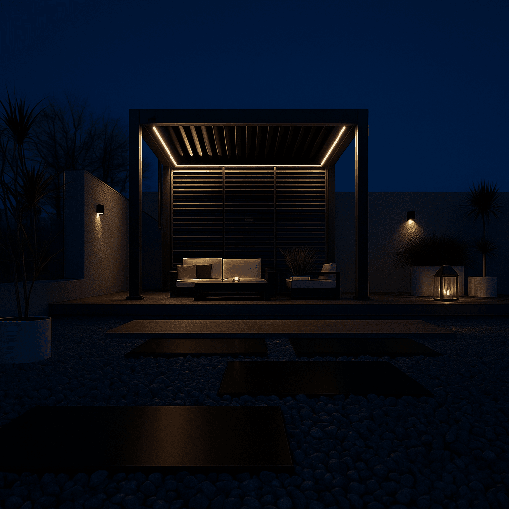 Aluminium Pergola 3m x 3m Free Standing with LED Package - SGP Garden Ltd