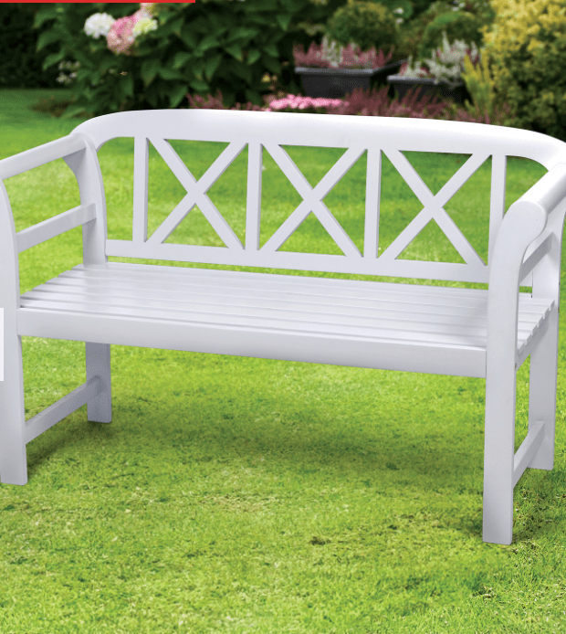 Bewdley 2-Seater Garden Bench – Solid Acacia Hardwood, Pearl White PU Painted Finish - SGP Garden Ltd
