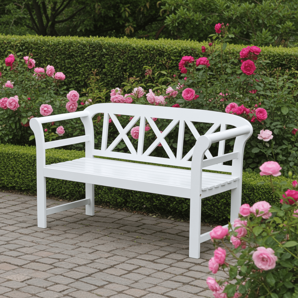 Bewdley 2-Seater Garden Bench – Solid Acacia Hardwood, Pearl White PU Painted Finish - SGP Garden Ltd