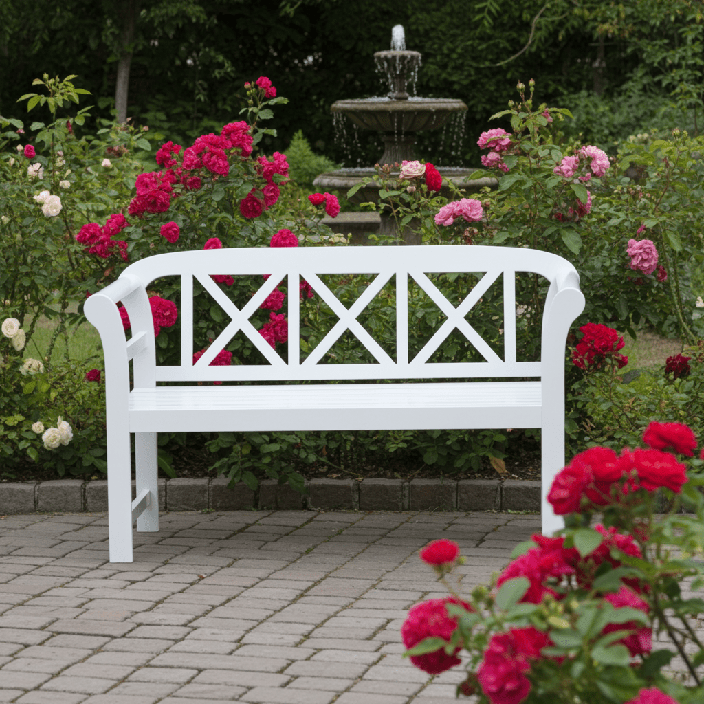 Bewdley 2-Seater Garden Bench – Solid Acacia Hardwood, Pearl White PU Painted Finish - SGP Garden Ltd