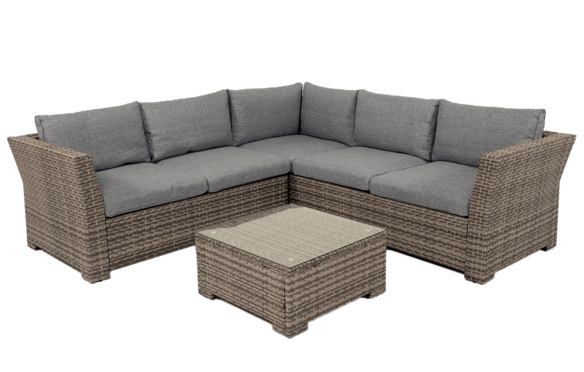 Chesterton Grey 5 Seater Corner Rattan Garden Sofa Lounge Set, Cover and Cushion Box Bundle - SGP Garden Ltd