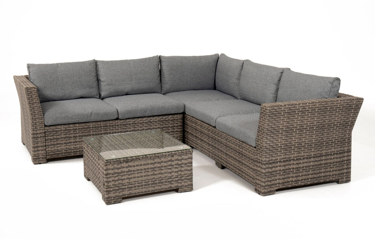 Chesterton Grey 5 Seater Corner Rattan Garden Sofa Lounge Set, Cover and Cushion Box Bundle - SGP Garden Ltd