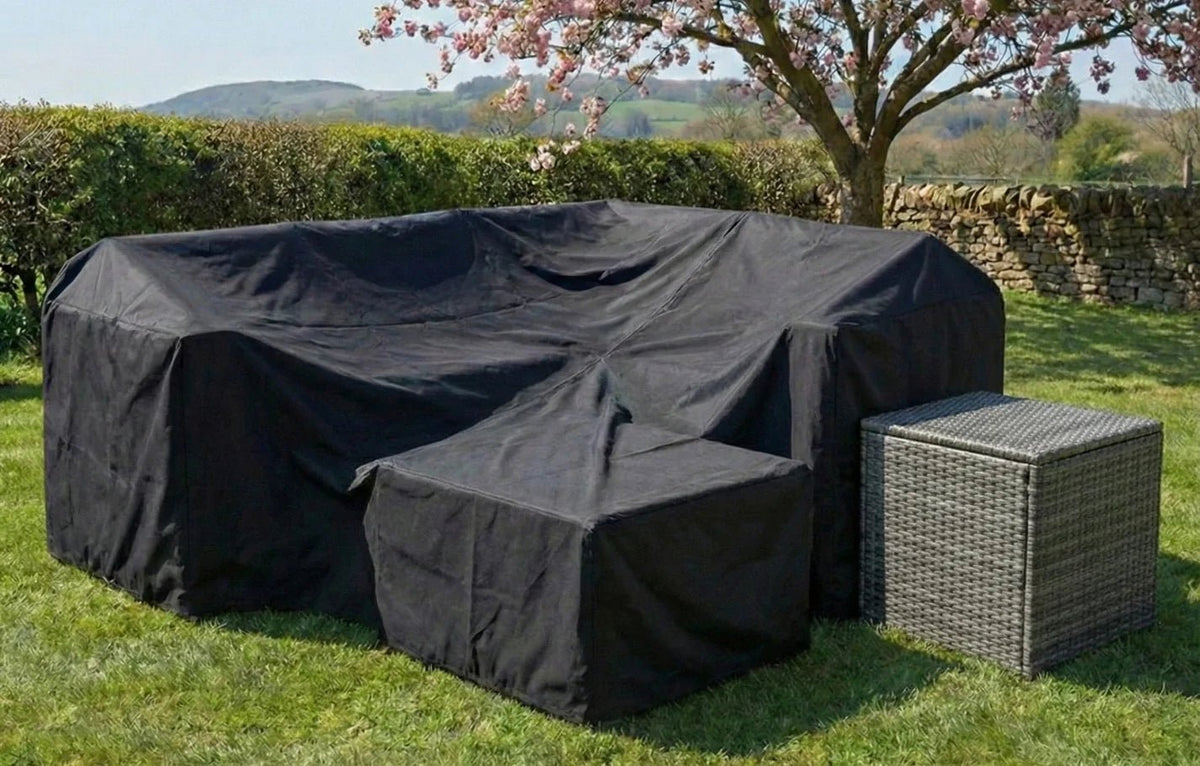 Chesterton Grey 5 Seater Corner Rattan Garden Sofa Lounge Set, Cover and Cushion Box Bundle - SGP Garden Ltd