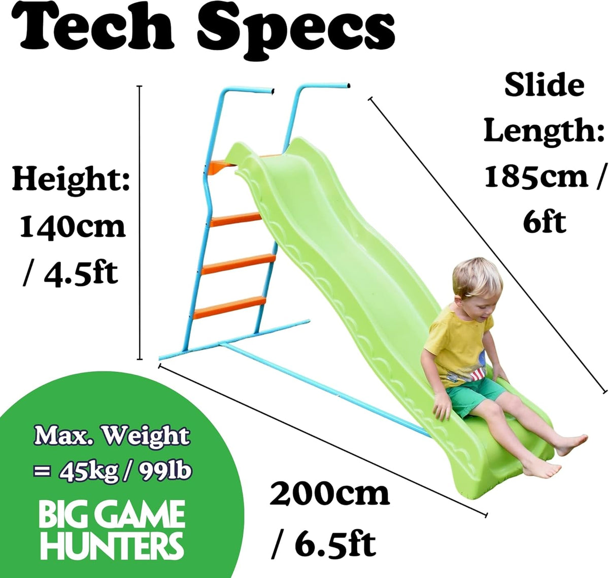 Children's Slide - Wavy - 1.85m - Freestanding - Green - SGP Garden Ltd