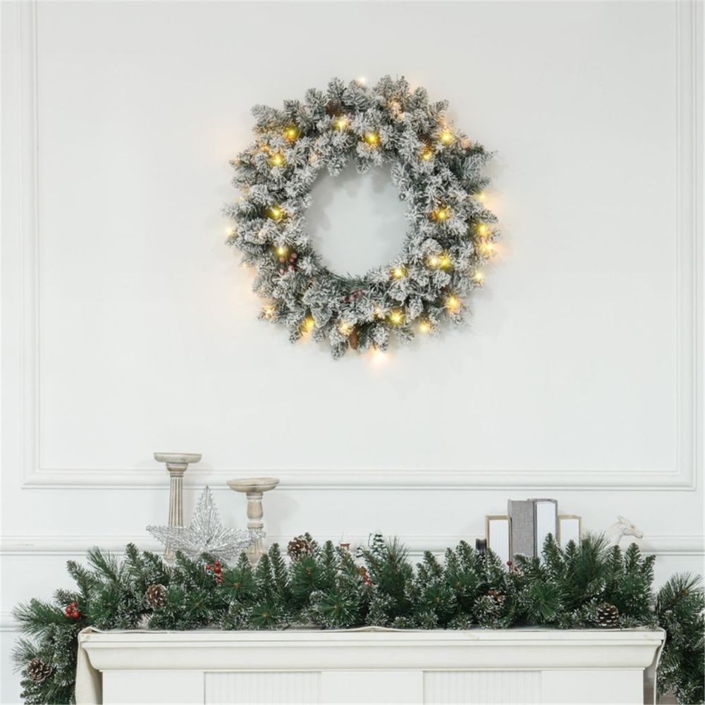 Christmas Wreath Green Warm White with 50 warm white LED lights - SGP Garden Ltd