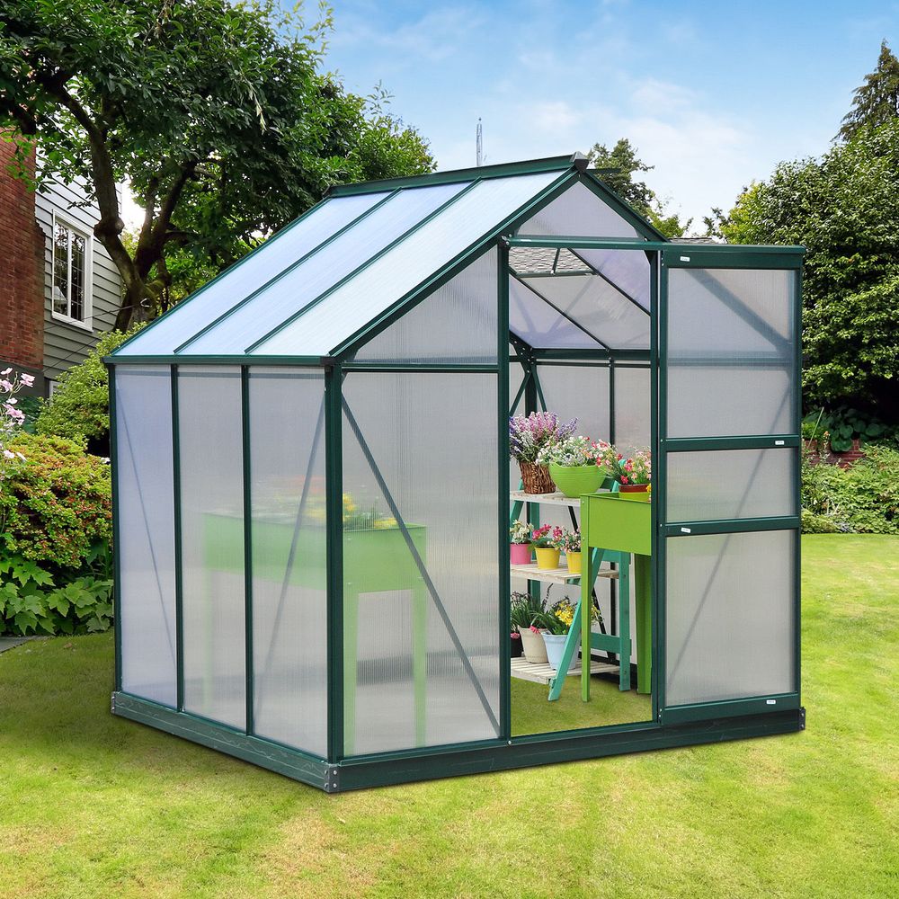 Clear Large Walk-In Greenhouse Garden Plants Grow Galvanized Base, Slide Door - SGP Garden Ltd