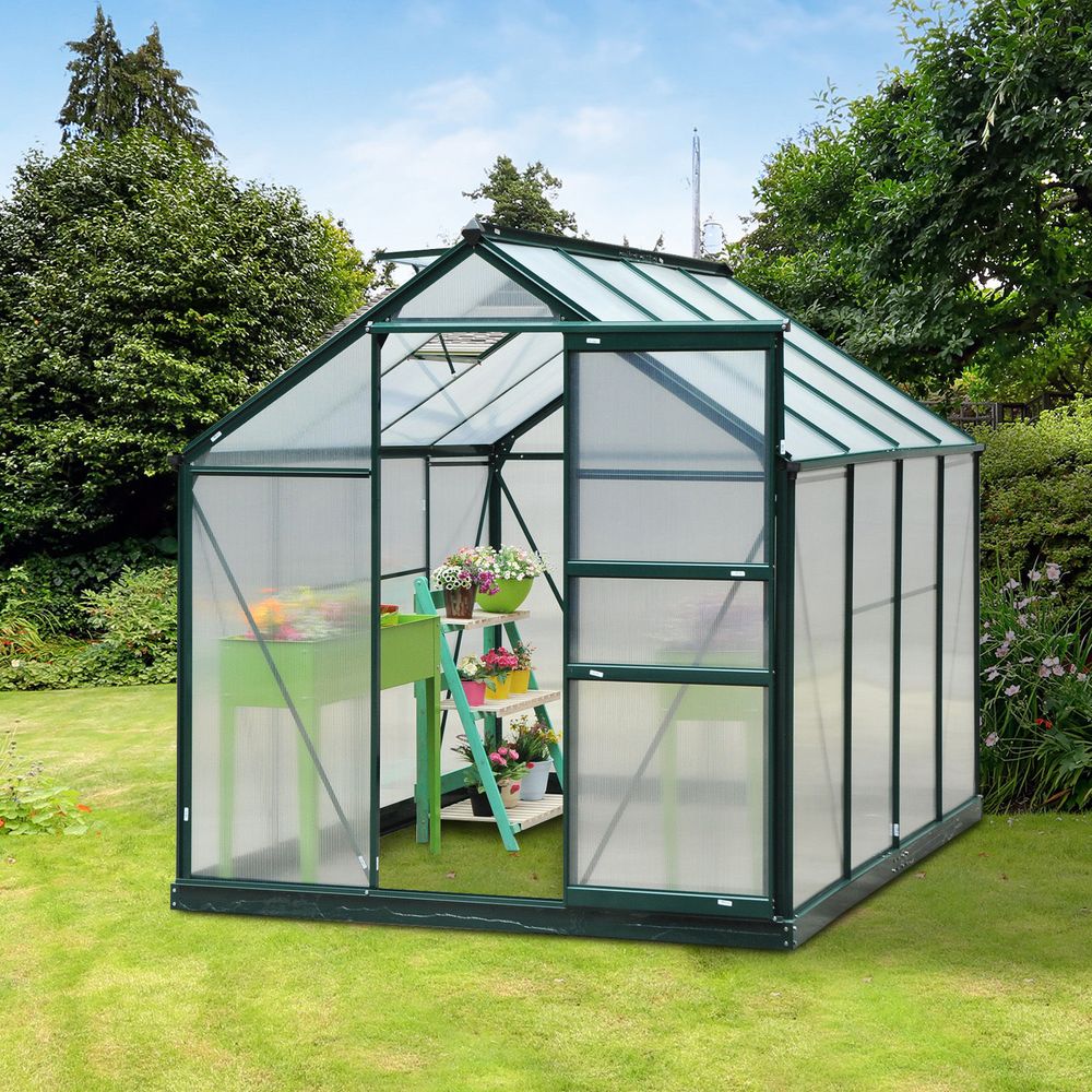 Clear Large Walk-In Greenhouse Garden Plants Grow Galvanized Base, Slide Door - SGP Garden Ltd