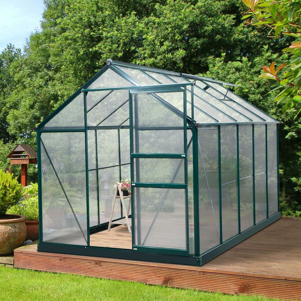 Clear Large Walk-In Greenhouse Garden Plants Grow Galvanized Base, Slide Door - SGP Garden Ltd