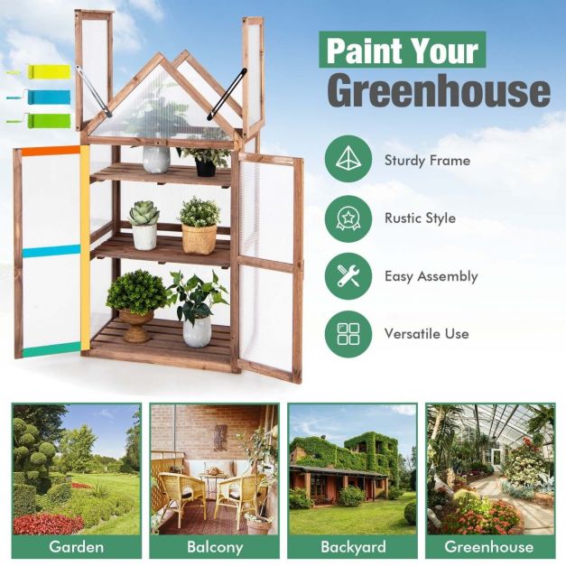 Cold Frame Mini Wooden Greenhouse with Openable Roof - SGP Garden Ltd