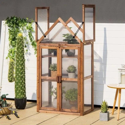 Cold Frame Mini Wooden Greenhouse with Openable Roof - SGP Garden Ltd