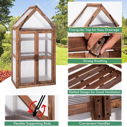 Cold Frame Mini Wooden Greenhouse with Openable Roof - SGP Garden Ltd