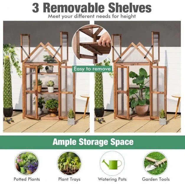 Cold Frame Mini Wooden Greenhouse with Openable Roof - SGP Garden Ltd