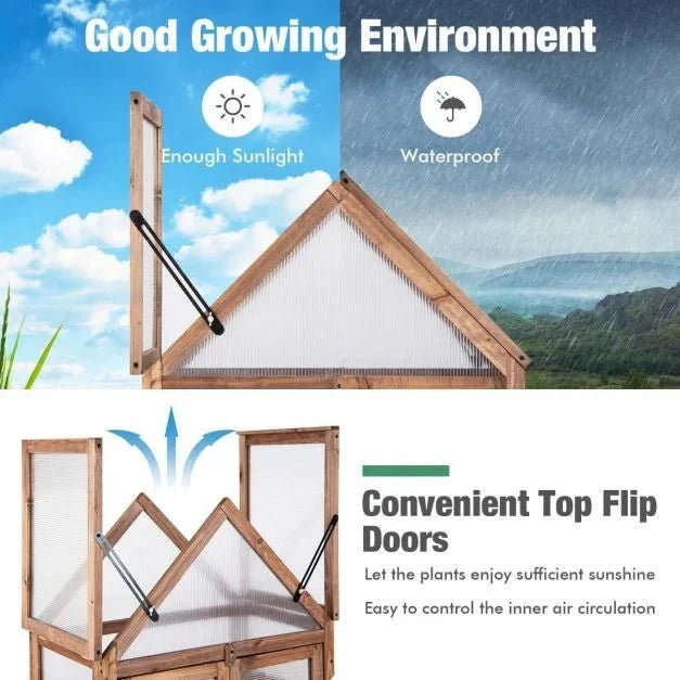 Cold Frame Mini Wooden Greenhouse with Openable Roof - SGP Garden Ltd