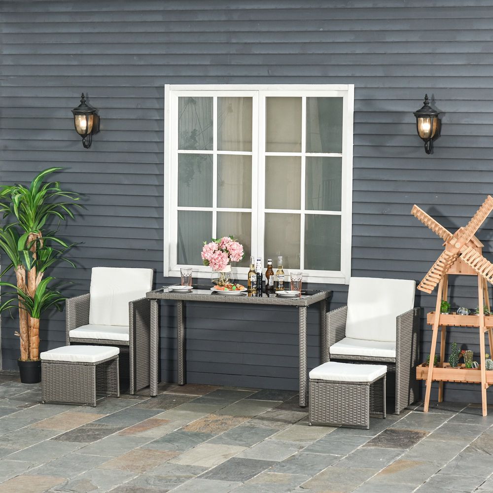 Compact 5 PC Rattan Garden Furniture Set: Wicker Weave, Sofa, Dining, Table, Chair, Footrest - SGP Garden Ltd