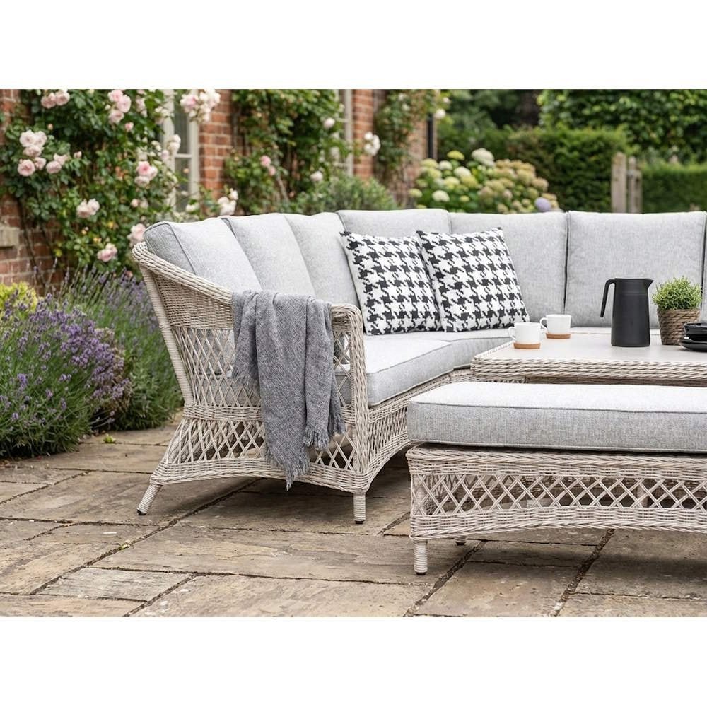 COTSWOLD - Wicker comfort corner set with 2 benches and square height adjustable table - SGP Garden Ltd