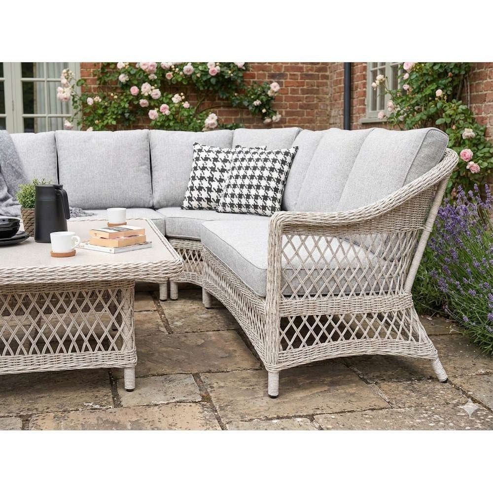 COTSWOLD - Wicker comfort corner set with 2 benches and square height adjustable table - SGP Garden Ltd