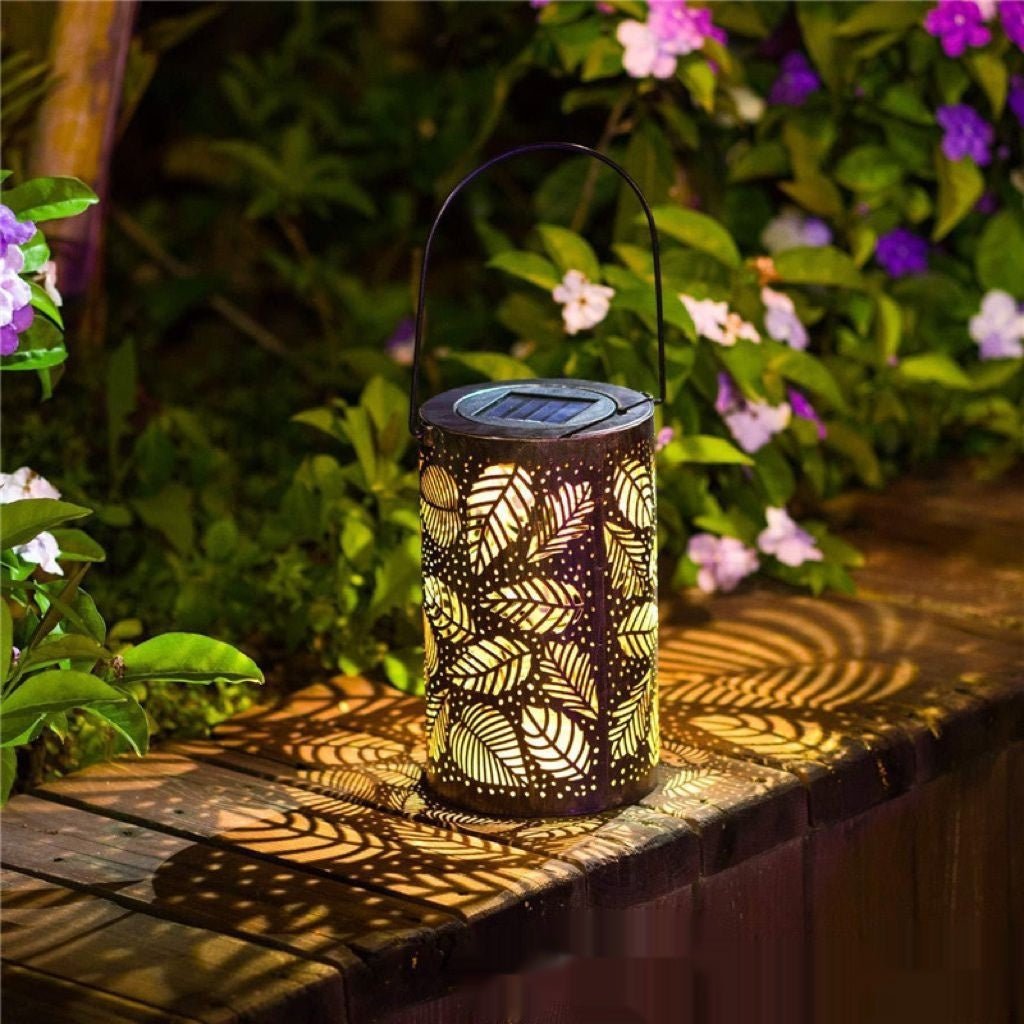 Cross-border Retro Solar Lantern Iron Hollow Storm Lantern Courtyard Decoration Desk Lamp Garden Projection - SGP Garden Ltd