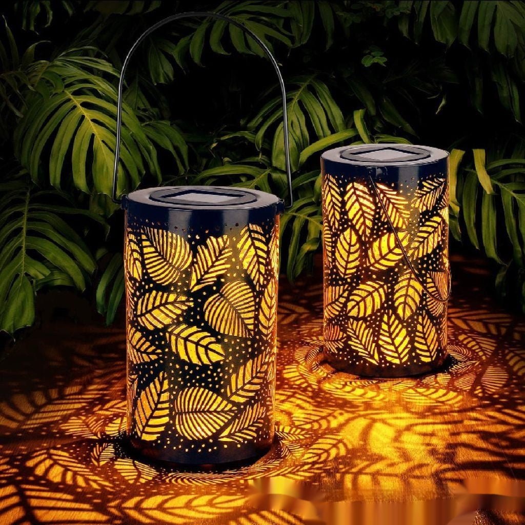 Cross-border Retro Solar Lantern Iron Hollow Storm Lantern Courtyard Decoration Desk Lamp Garden Projection - SGP Garden Ltd