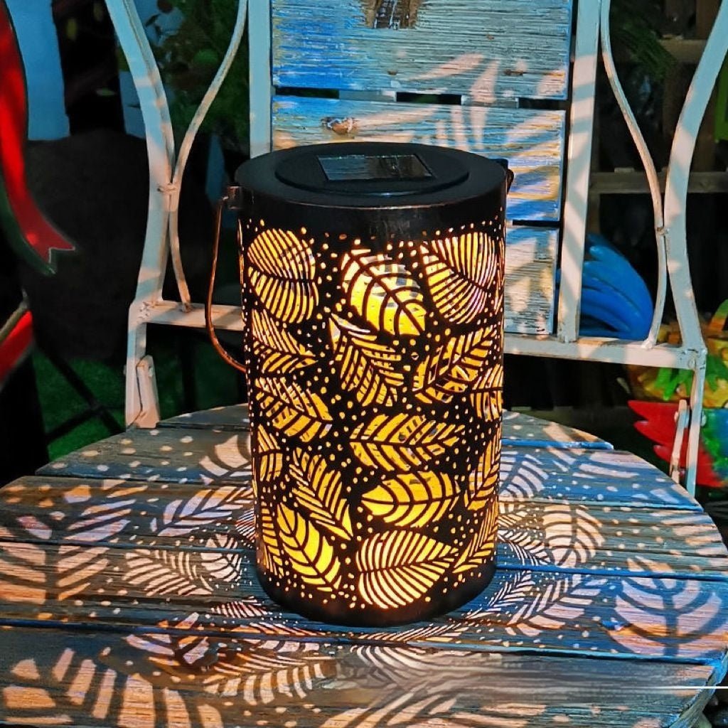 Cross-border Retro Solar Lantern Iron Hollow Storm Lantern Courtyard Decoration Desk Lamp Garden Projection - SGP Garden Ltd
