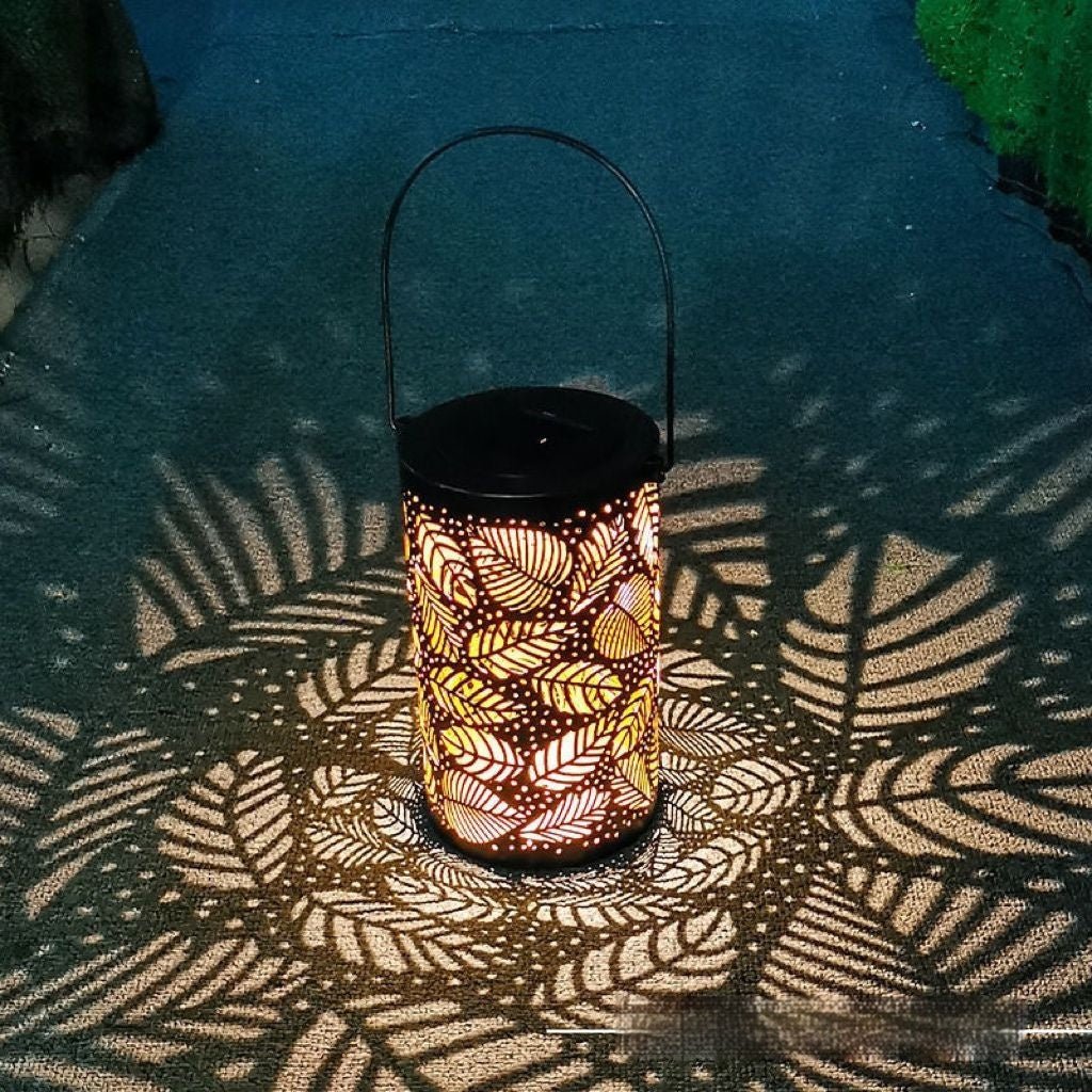 Cross-border Retro Solar Lantern Iron Hollow Storm Lantern Courtyard Decoration Desk Lamp Garden Projection - SGP Garden Ltd