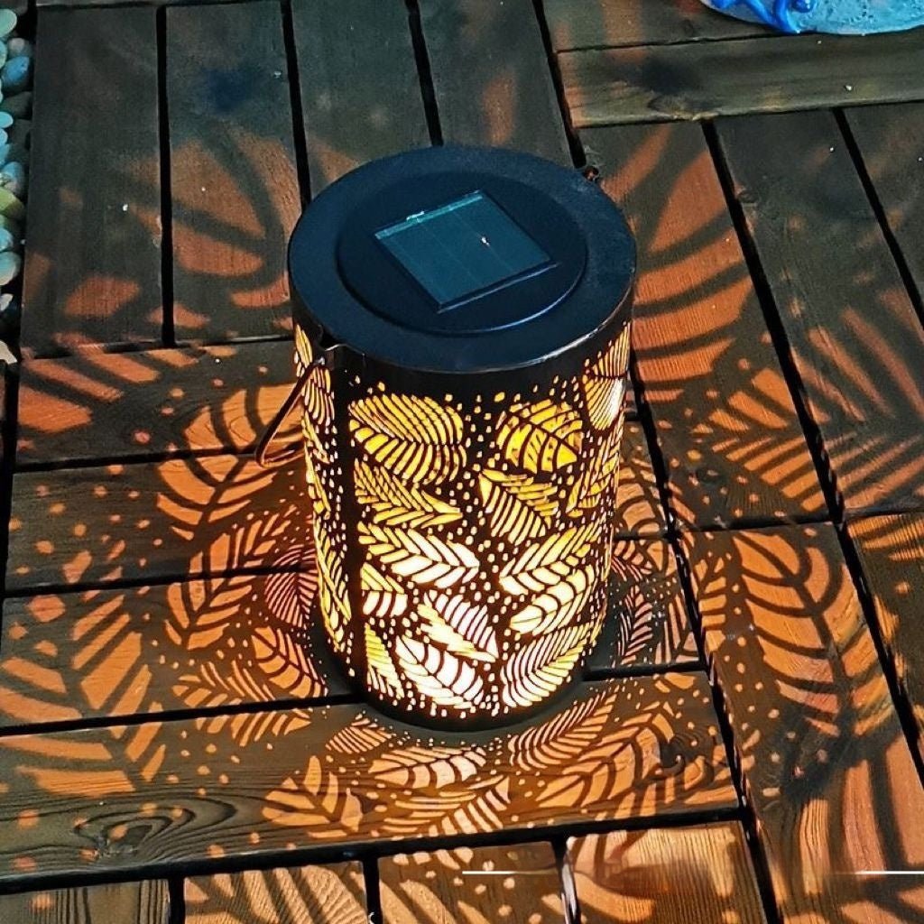 Cross-border Retro Solar Lantern Iron Hollow Storm Lantern Courtyard Decoration Desk Lamp Garden Projection - SGP Garden Ltd