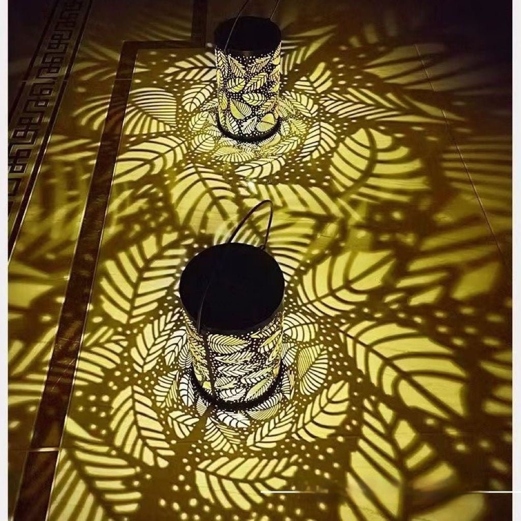 Cross-border Retro Solar Lantern Iron Hollow Storm Lantern Courtyard Decoration Desk Lamp Garden Projection - SGP Garden Ltd