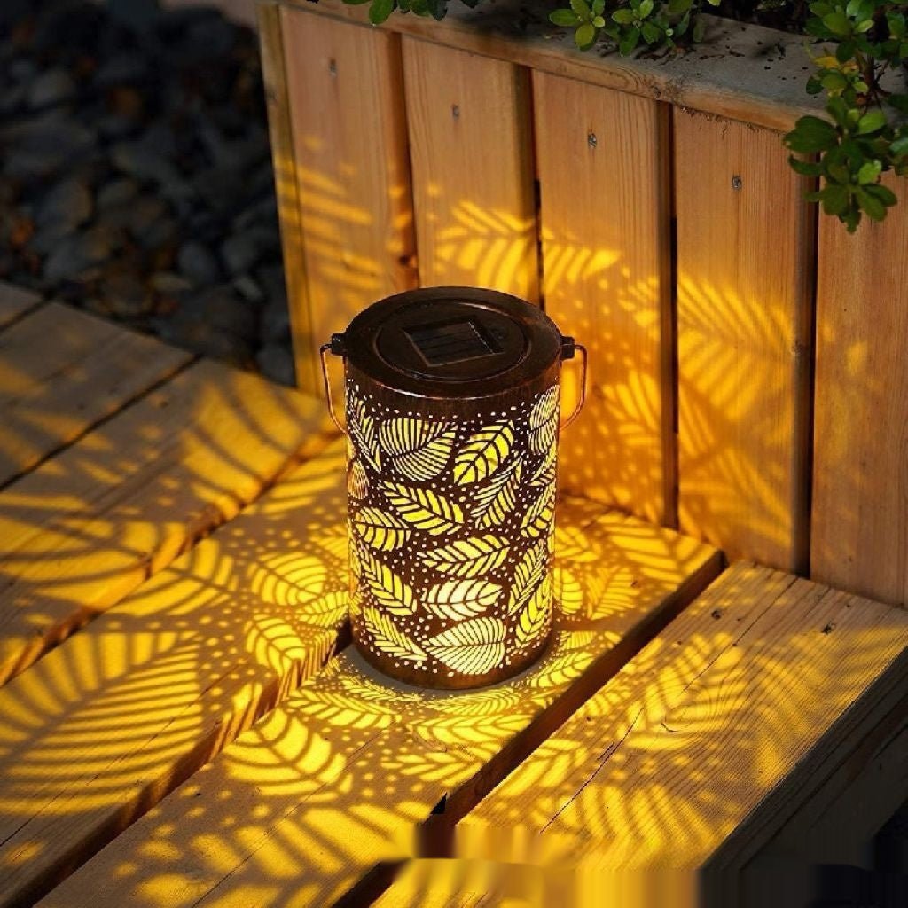Cross-border Retro Solar Lantern Iron Hollow Storm Lantern Courtyard Decoration Desk Lamp Garden Projection - SGP Garden Ltd