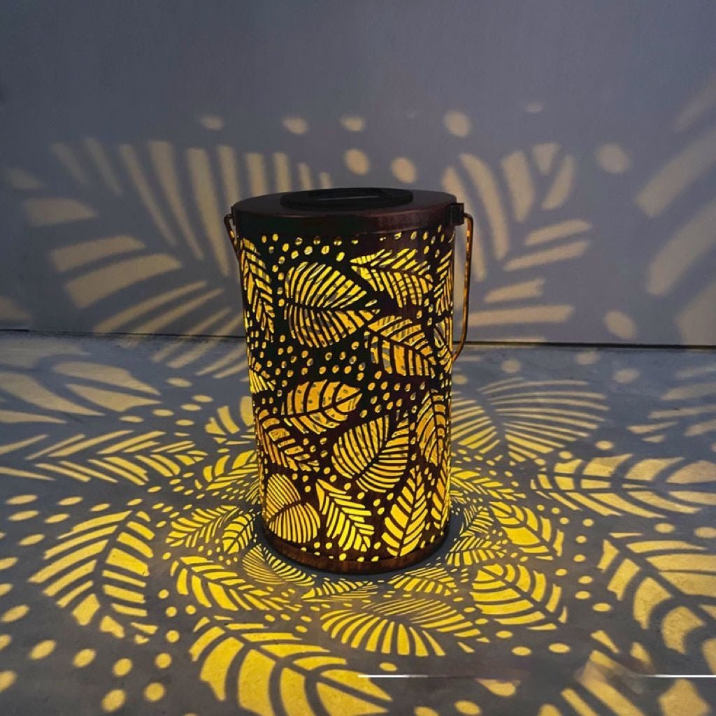 Cross-border Retro Solar Lantern Iron Hollow Storm Lantern Courtyard Decoration Desk Lamp Garden Projection - SGP Garden Ltd