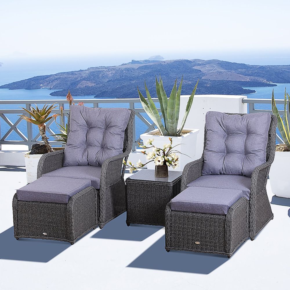 Deluxe 2-Seater Rattan Armchair & Table Set Grey - SGP Garden Ltd