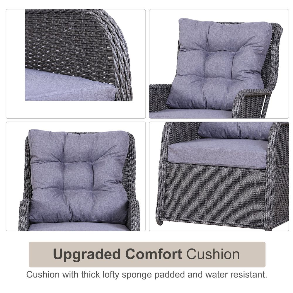 Deluxe 2-Seater Rattan Armchair & Table Set Grey - SGP Garden Ltd