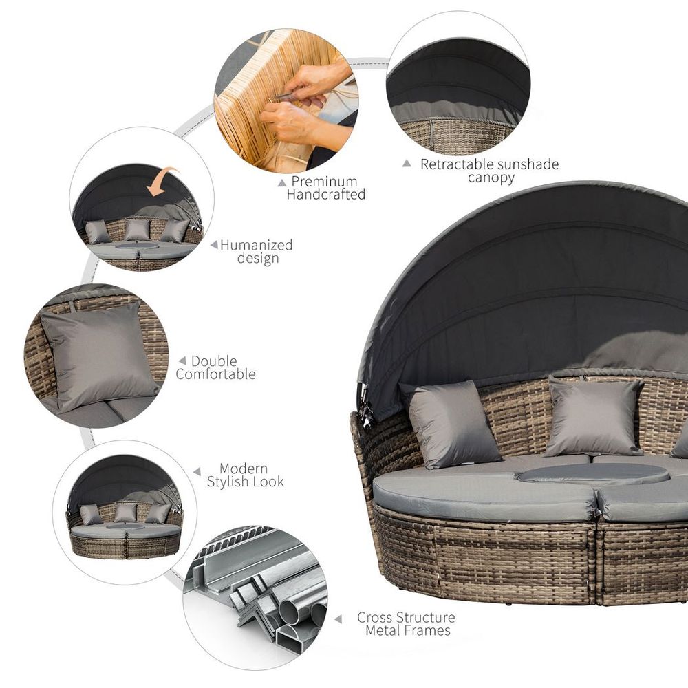 Deluxe 5 Piece Grey Outdoor Rattan Sofa Bed Table Set - High Quality & Comfortable - Free Shipping - SGP Garden Ltd