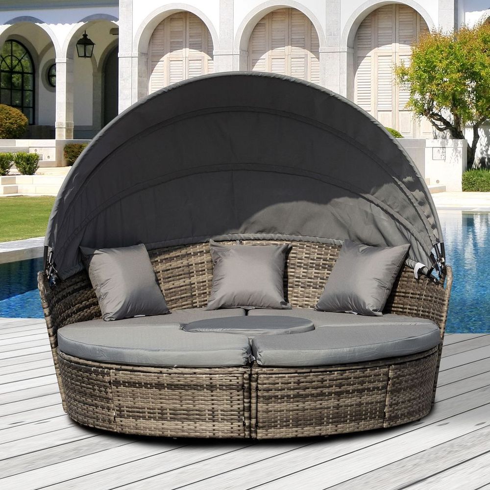Deluxe 5 Piece Grey Outdoor Rattan Sofa Bed Table Set - High Quality & Comfortable - Free Shipping - SGP Garden Ltd