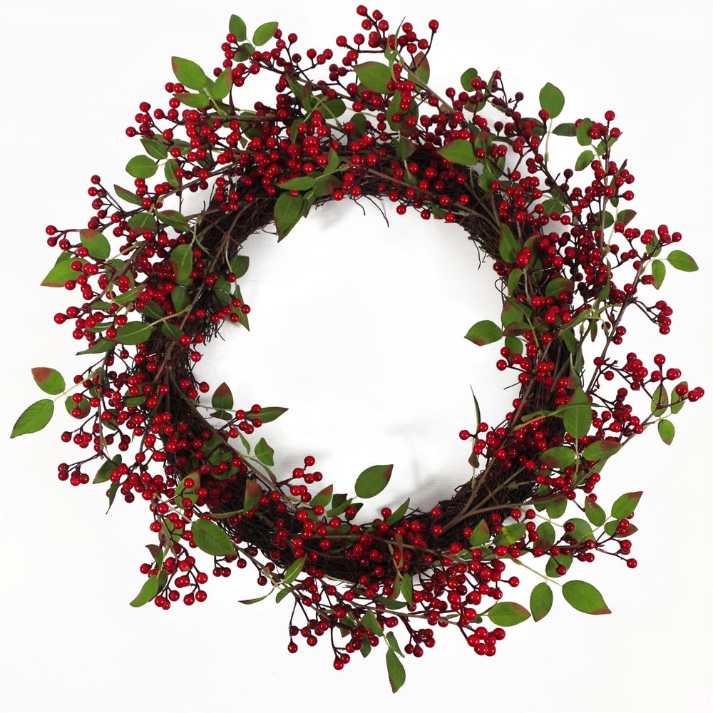 Deluxe 60cm (24") Christmas Red Berry Floristry Wreath - Luxury Natural Look, Large and Durable - SGP Garden Ltd