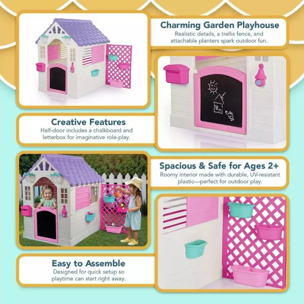 Dolu Deluxe Garden Playhouse with Fence – Pink - SGP Garden Ltd