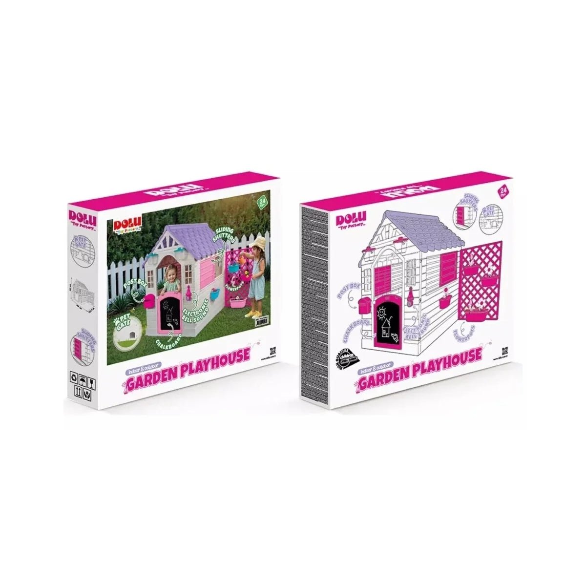 Dolu Deluxe Garden Playhouse with Fence – Pink - SGP Garden Ltd