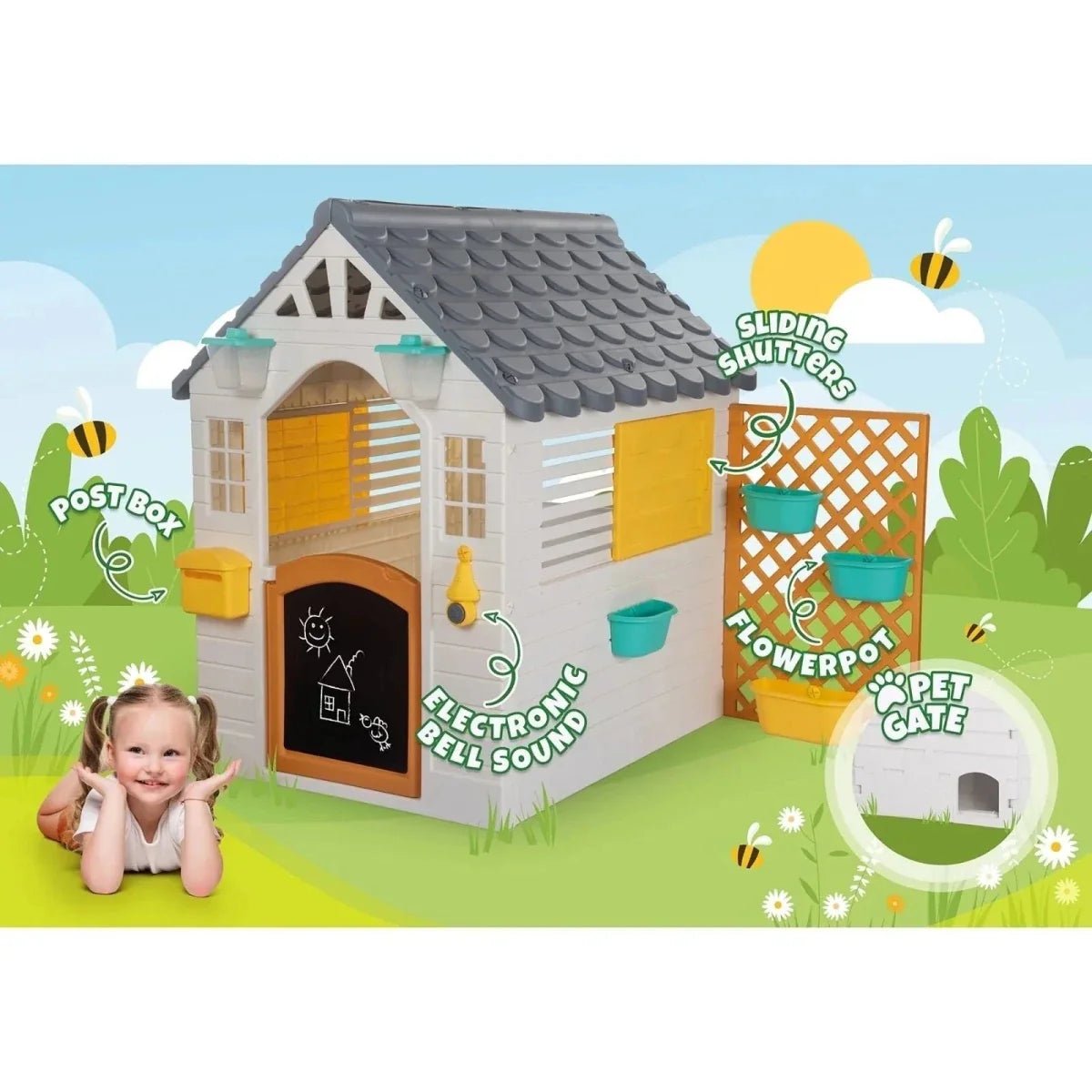 Dolu Deluxe Garden Playhouse with Fence – White - SGP Garden Ltd