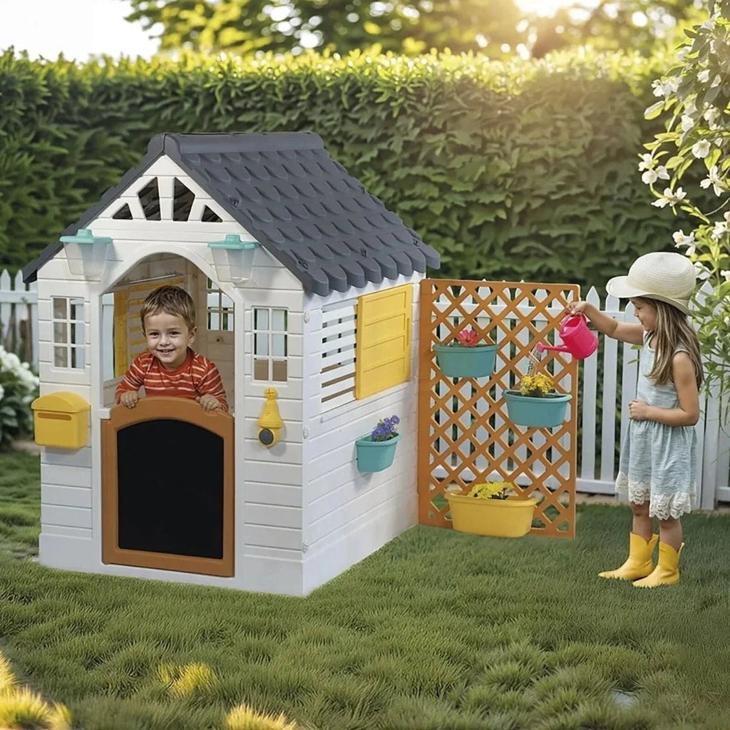 Dolu Deluxe Garden Playhouse with Fence – White - SGP Garden Ltd