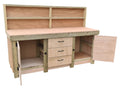 Eucalyptus top workbench with drawers and double lockable cupboard (V.8) with back panel - SGP Garden Ltd