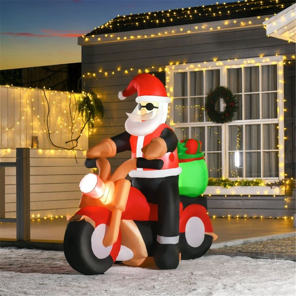 Father Christmas Inflatable Santa Claus riding a motorcycle | LED Lights Festive Display - SGP Garden Ltd