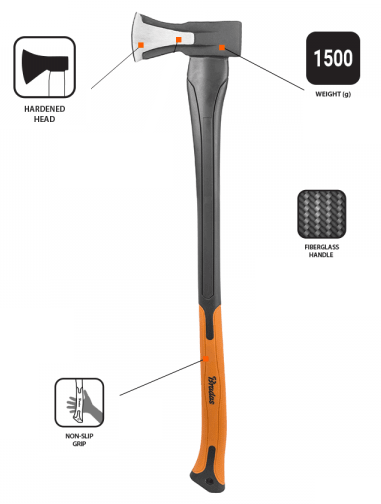 Fiberglass Splitting Axe 1500g DIY Tool Accessory Home and Garden Use - SGP Garden Ltd