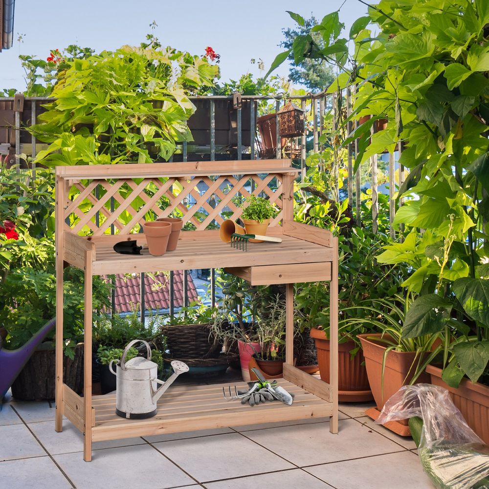 Fir Wood Outdoor Potting Table: Spacious, Storage, Durable. Perfect for Garden, Greenhouse. Tools Included. - SGP Garden Ltd