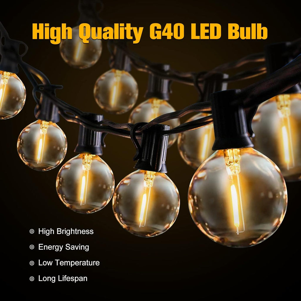 G40 LED Fairy Lights Outdoor 10m – 28 Warm White Bulbs + 2 Spare, Waterproof - SGP Garden Ltd