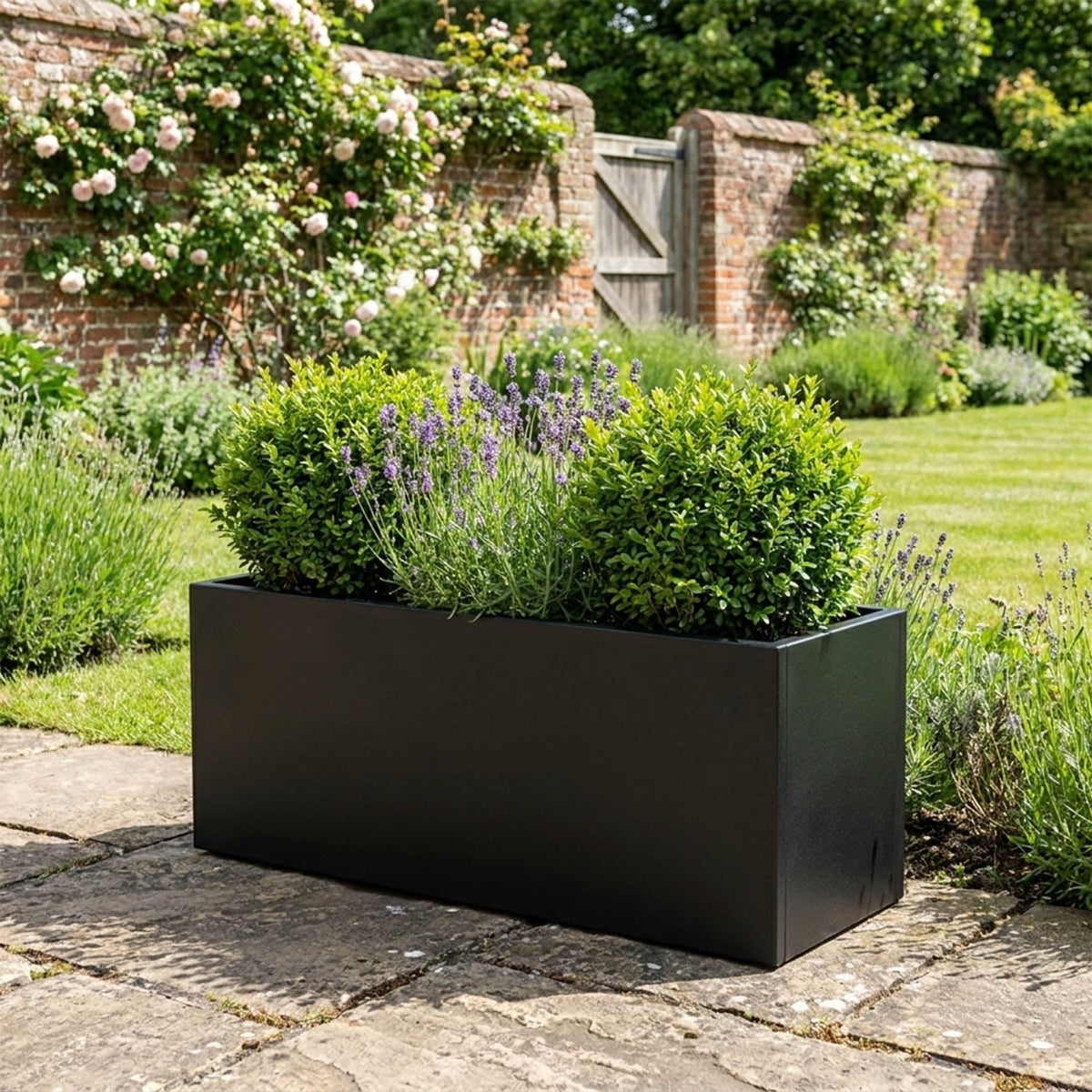 Galvanised Steel Black Trough Metal Planter - 80cm x 30cm x 40cm - SGP Garden Ltd