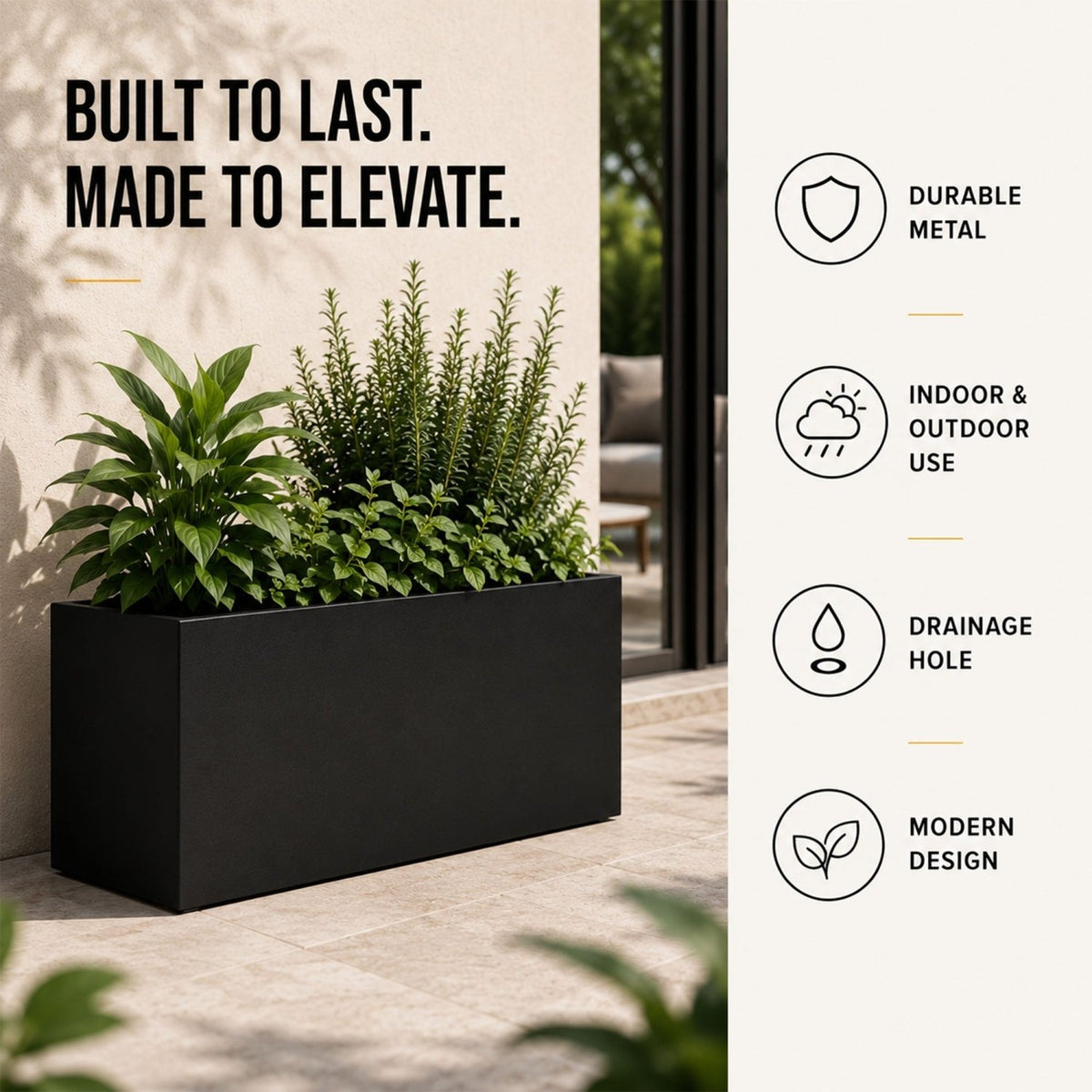 Galvanised Steel Black Trough Metal Planter - 80cm x 30cm x 40cm - SGP Garden Ltd