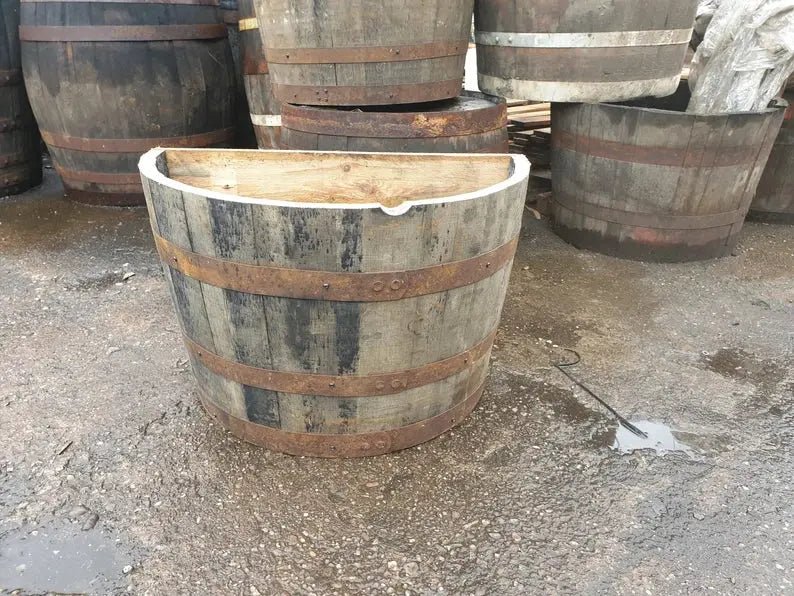 Genuine Whisky Barrel Planter Flat Back For Plants Shrubs Flowers Roses Veg Oak Handmade From Reclaimed Whisky Barrel - SGP Garden Ltd