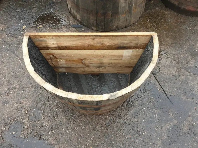 Genuine Whisky Barrel Planter Flat Back For Plants Shrubs Flowers Roses Veg Oak Handmade From Reclaimed Whisky Barrel - SGP Garden Ltd