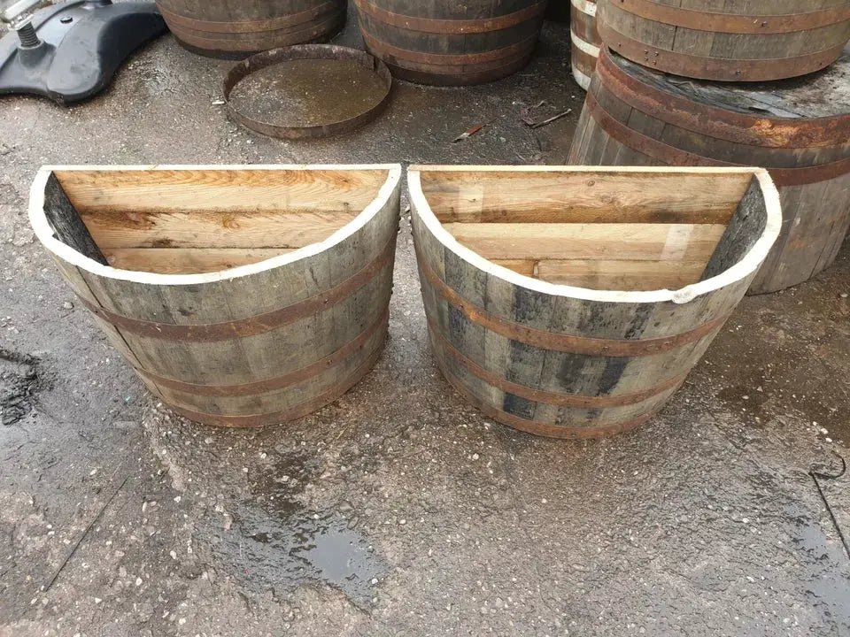 Genuine Whisky Barrel Planter Flat Back For Plants Shrubs Flowers Roses Veg Oak Handmade From Reclaimed Whisky Barrel - SGP Garden Ltd