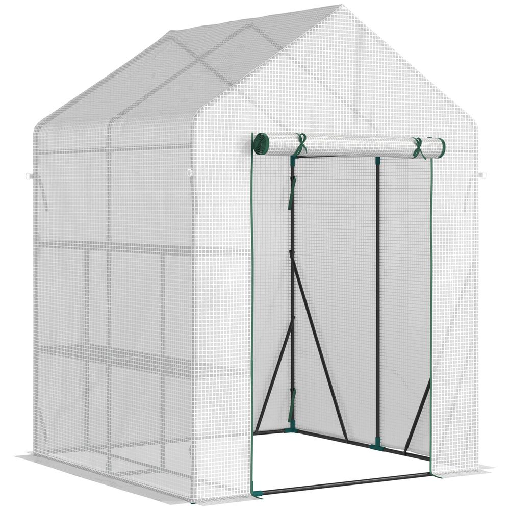 Greenhouse for Outdoor, Gardening 2 Tier Shelf, PE Cover, 143x143x195cm, Green - SGP Garden Ltd