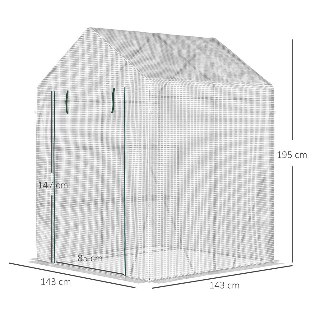 Greenhouse for Outdoor, Gardening 2 Tier Shelf, PE Cover, 143x143x195cm, Green - SGP Garden Ltd