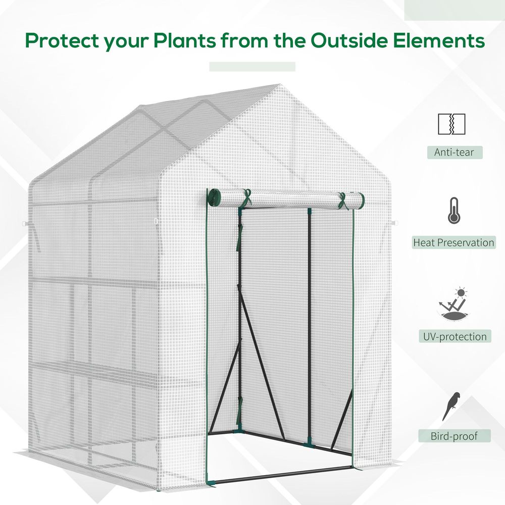Greenhouse for Outdoor, Gardening 2 Tier Shelf, PE Cover, 143x143x195cm, Green - SGP Garden Ltd
